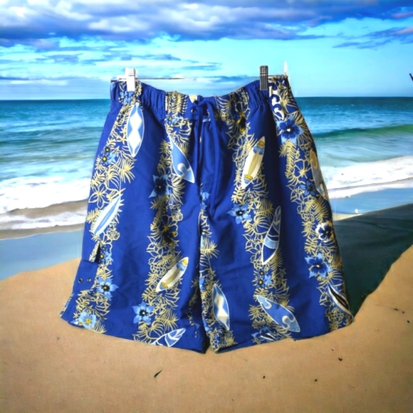 First Wave Hawaiian Print Retro Tropical Board Shorts Vacation Cruise Tropical L - Picture 14 of 14